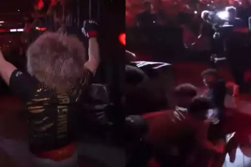 VIDEO: Bariéra nevydržela, fanoušci šli k zemi a málem zasypali Dvalishviliho