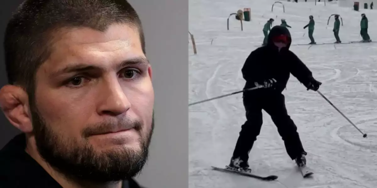 VIDEO: Je z hor, ale neumí lyžovat? Khabib poprvé vyrazil na sjezdovku